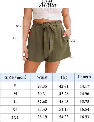 Miniatura 7 de NIMIN Pantalones cortos de lino de cintura alta para mujer, ligeros, para verano, playa, bolsa de papel, pantalones cortos con bolsillos 2023