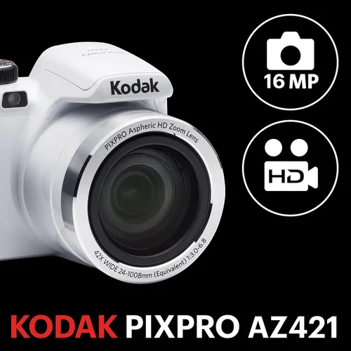 Miniatura 2 de Cámara digital Pixpro AZ421-RD de 16 MP, de la marca Kodak, con zoom 42x y pantalla LCD de 3" Blanco