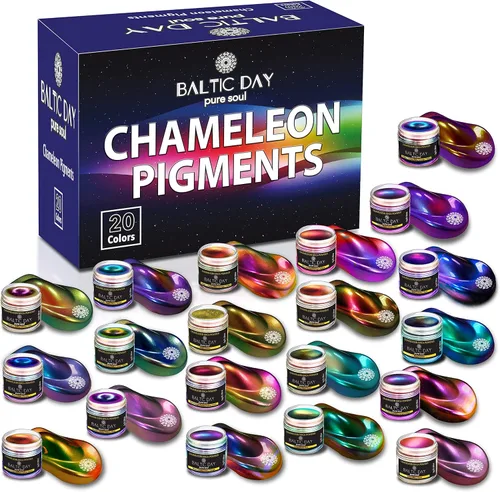 BALTIC DAY - Polvo de mica camaleón, juego de 20 frascos de 5g de polvo de mica con cambio de color - Pigmento de color de resina epoxi - Pigmentos