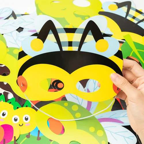Miniatura 4 de CY2SIDE 30 máscaras de papel y elásticas de insectos de primavera para niños, temática de insectos de primavera, accesorios de fiesta, suministros