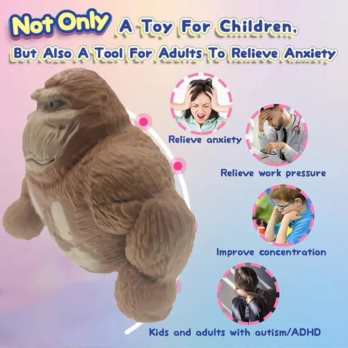 Miniatura 3 de Figura de juguete de mono para niños y adultos, descomprime y estira el gorila del estrés, juguete para aliviar el estrés para niños y adultos