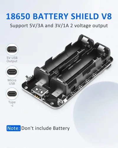 Miniatura 4 de diymore Soporte de batería 1865O doble Li-ion V8 Escudo de batería Micro USB 5V/3A 3V/1A Power Bank Módulo de carga de batería para Raspberry Pi