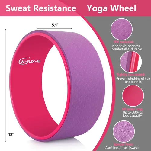 Miniatura 2 de Juego de ruedas de yoga 11 en 1, rodillo trasero y 2 bloques con correa, bandas de resistencia, cuerda de salto, bolsa de transporte, kit de inicio