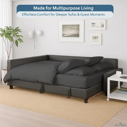 Miniatura 7 de Rajlinen Juego de sábanas para sofá cama tamaño matrimonial de 52 x 72 pulgadas, color gris oscuro, sábanas para sofá, cama, 100% algodón egipcio