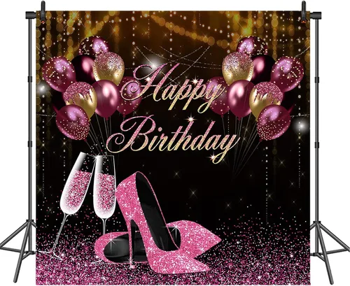 Miniatura 3 de Avezano Telón de fondo de cumpleaños con purpurina rosa y negro para niñas y mujeres, sesión de fotos, pancarta de fiesta de feliz cumpleaños