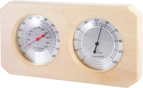 Miniatura 2 de MIFXIN Termómetro de sauna higrotermógrafo de madera para sauna 2 en 1 doble esfera de humedad interior medición de temperatura higrómetro