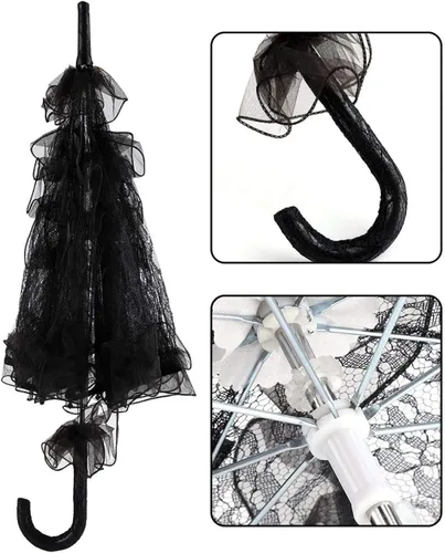 Miniatura 3 de Pilipane Sombrilla de encaje para boda sombrilla de encaje negro accesorio de fotos para boda decoración de novia para mujer decoración de fiesta