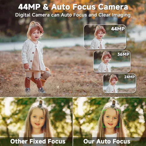 Miniatura 2 de Cámara digital, cámara de enfoque automático 4K para fotografía con tarjeta de 64GB, cámara digital compacta portátil de 44MP para adolescentes