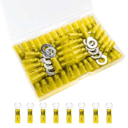 50 unidades de conectores de cable termorretráctiles, terminales de anillo impermeables de 12-10 AWG, terminales de cable de 12-10 AWG de 1/4" (M6)