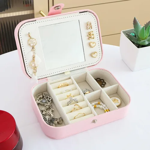 Miniatura 7 de FUNARTY Organizador de joyas de viaje, joyero rosa, joyero, organizador de joyas, artículos esenciales de viaje, regalos de cumpleaños para mujeres