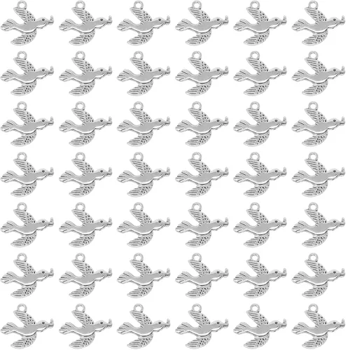 Honbay 50 dijes de aleación de paloma de la paz, colgantes de animales de pájaro pequeño para aretes, collar, pulsera, llavero, joyería, fabricación