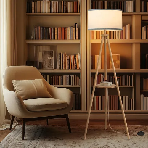 Miniatura 8 de EOEYYOYB Lámpara de pie con 3 modos de luz ajustables: lámpara de pie con trípode de madera, moderna lámpara de pie LED con brillo regulable