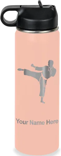 Miniatura 71 de Botella de agua personalizada LaserGram, Karate Man, de acero inoxidable con doble pared aislada al vacío con tapa abatible, regalo personalizado