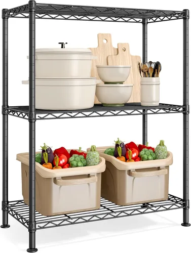 SONGMICS Estante de almacenamiento, estantería de alambre de metal, estantes ajustables, para garaje, dormitorio, sala de estar, cocina, despensa, 3