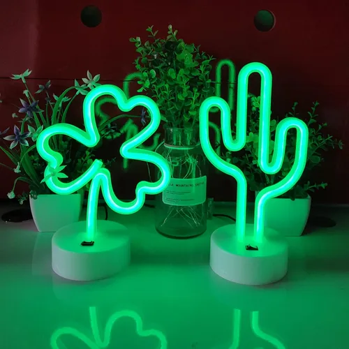Miniatura 4 de JYWJ Letreros de neón con base de soporte, luz de neón alimentada por USB o 3 pilas AA, decoración LED de pared de escritorio, varias fiestas