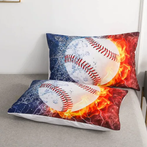 Miniatura 4 de Juegos de Edredón de Béisbol Deportivo Tamaño Queen Full - Juego de Cama de 3 Piezas Ice Flame Galaxy Béisbol para Niños Colcha Cubrecama