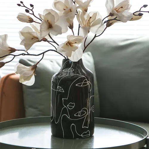 Miniatura 4 de Kimdio Juego de jarrones de cerámica, 2 jarrones de flores de diseño irregular abstracto en blanco y negro, decoración moderna del hogar, decoración