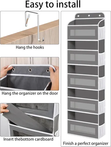Miniatura 4 de KYEVIS Organizador para colgar sobre la puerta, 5 estantes para colgar en la puerta del armario, con 10 bolsillos de malla, organizador de armario