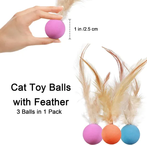 Miniatura 8 de Pelotas de juguete para gatos con plumas, 3 pelotas interactivas para gatos de interior y gatitos juguetones, juguetes de goma