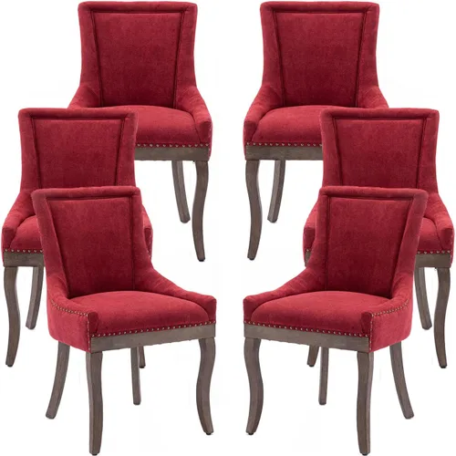 Miniatura 8 de Sillas de Comedor - Juego de 6 sillas de comedor modernas, tapizadas de tela con respaldo alto con ribete de cabeza de clavo y patas curvas