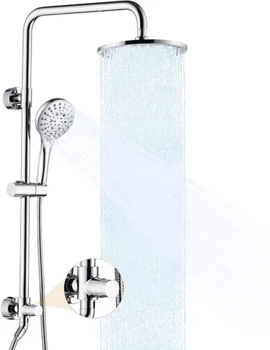 Miniatura 14 de BRIGHT SHOWERS Sistema de ducha, cabezal de ducha tipo lluvia de 9 pulgadas con ducha de mano de 5 funciones, combo de ducha doble con soporte