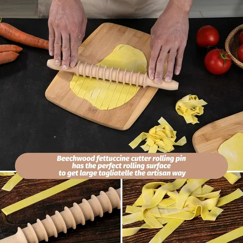 Miniatura 5 de Cortador de pasta de madera de haya de 14 mm, rodillo de rejilla de fideos, cortador de masa, pincel de madera, cortador de espaguetis, herramienta
