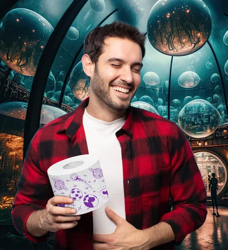 Miniatura 6 de Printed TP Papel higiénico de baño de 2 capas con patrón espacial, rollo de papel higiénico morado novedoso, divertido papel higiénico