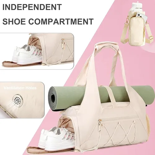 Miniatura 3 de Bolsa de gimnasio para mujer, bolsa de esterilla de yoga con compartimento para zapatos y bolsillo húmedo, bolsa de gimnasio de yoga deportiva