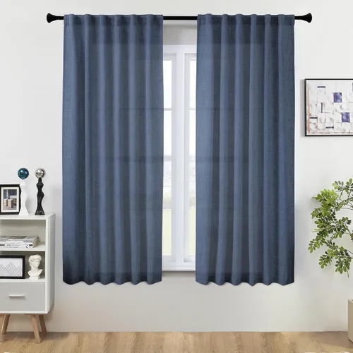 Miniatura 21 de Cortinas de lino 92 pulgadas de largo, juego de 2 paneles con bolsillo para barra, lengüeta trasera, cortinas transparentes para ventanas