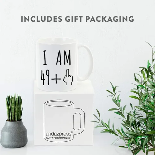 Miniatura 4 de Andaz Press Divertida taza de café de 11 onzas, regalo de broma de cumpleaños, I Am 49 + 1 dedo medio, 1 paquete, ideas de regalo de cumpleaños 50