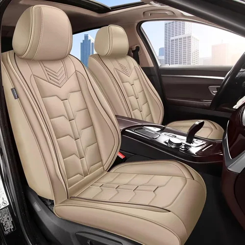 IKABEVEM 2PCS Front Car Seat Covers Fit for GMC Acadia 2017-2026 Faux Leather Seat Cover Waterproof Seat Cushion Protector (Beige)