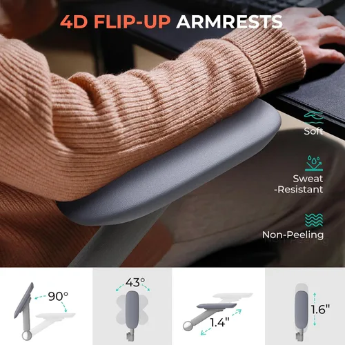 Miniatura 5 de CAPOT Silla de Oficina Ergonómica de Malla, Silla de Escritorio de Respaldo Alto con Soporte Lumbar Ajustable 400lbs, Brazos Abatibles 4D, 3 Gris
