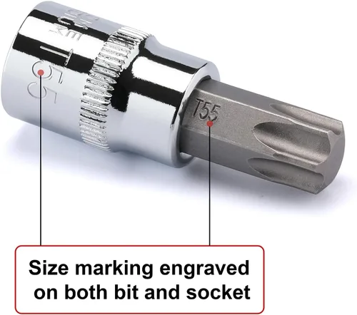 Miniatura 5 de CASOMAN 34 piezas de 3/8 pulgadas Torx Bit Socket y E-Torx (estrella) Juego de zócalos de acero CR-V y S2, E4-E20, T10-T60, a prueba