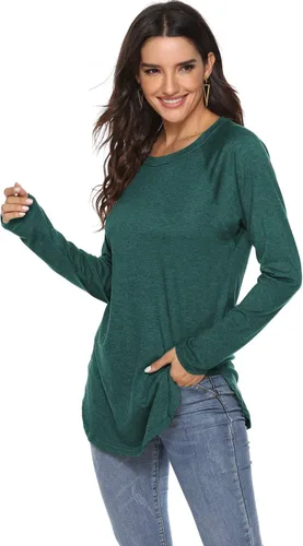 Miniatura 3 de Newchoice - Camiseta informal de manga larga tipo murciélago para mujer, cuello redondo, estilo básico, ajuste holgado