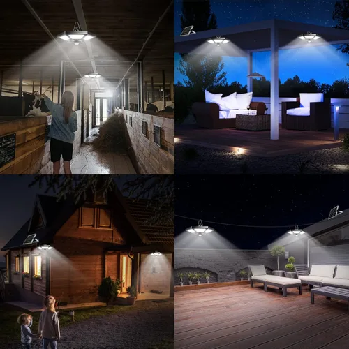 Miniatura 4 de Deogos Luces colgantes solares, luces solares de doble cabezal con sensor de movimiento para exteriores, 180 luces LED solares para interiores