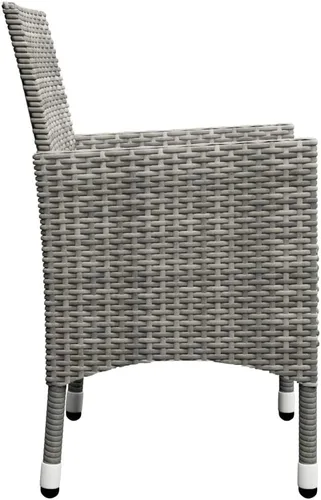 Miniatura 8 de Ensemble Bistro 3 Pièces Gris Extérieur avec Table en Verre Trempé, Polyrotin Résistant aux Intempéries et Design Pliable Pour Balcon Petit Jardin