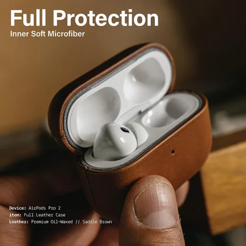 Miniatura 7 de KORDIZ Funda de cuero para AirPods Pro de 2ª generación - Funda de piel de vaca encerada con aceite genuino para Airpods Pro 2 - Pátina vintage Negro