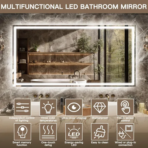 Miniatura 5 de FENNIO Espejo de longitud completa con luces, espejo LED de cuerpo completo de 70 x 32 pulgadas, espejo de piso iluminado de pie, espejo colgante