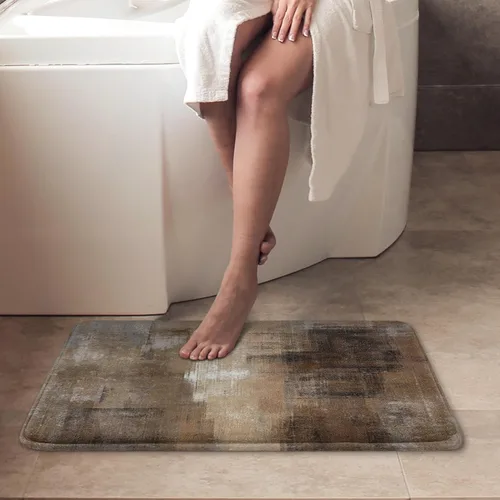 Miniatura 4 de Britimes - Juego de tapetes modernos abstractos para baño, 2 tapetes de arte lavables en marrón y gris, tapetes para piso, alfombras para baño