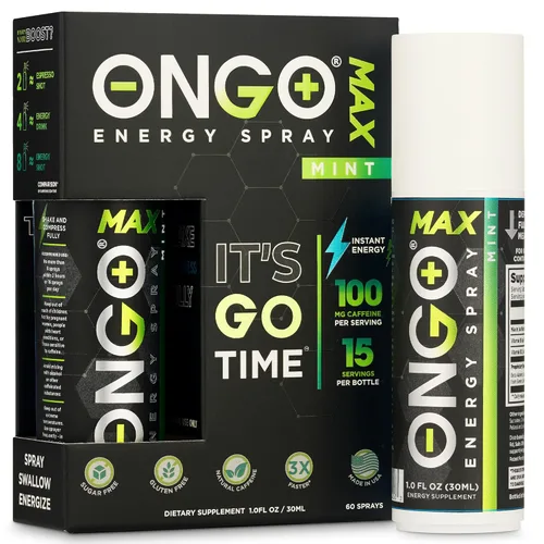 OnGo Energy - Spray oral de energía instantánea con cafeína natural (1500 mg) | Vegano, sin azúcar y gluten | Spray de vitamina B3, B6, B12 |