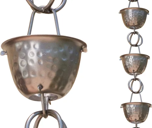 Miniatura 6 de Monarch Rain Chains Cadenas de lluvia martilladas de aluminio para canaletas – Extensión de 3 pies de extensión negra Cadena de lluvia decorativa