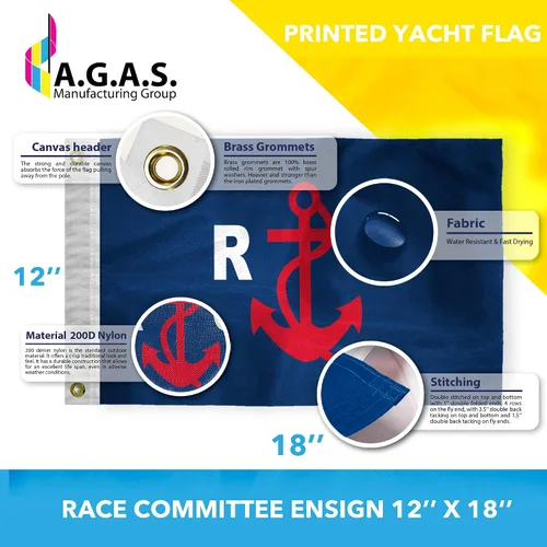 Miniatura 2 de AGAS - Bandera de yate del Comité de Carreras – 12 x 18 pulgadas – Nylon 200D impreso – Bordes cosidos – Ojales de latón – Bandera de barco