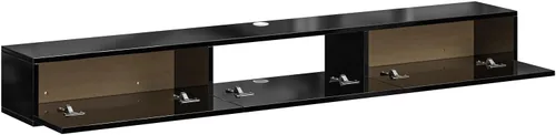 Miniatura 8 de FurniNova Soporte flotante para TV con 3 puertas, moderno mueble flotante para consola de TV con almacenamiento, estante flotante de madera Negro