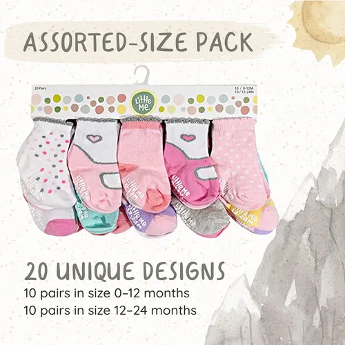 Miniatura 3 de So'dorable Paquete de 20 calcetines para bebés recién nacidos y bebés, paquete de tamaños surtidos (0-12 meses y 12-24 meses), agarre