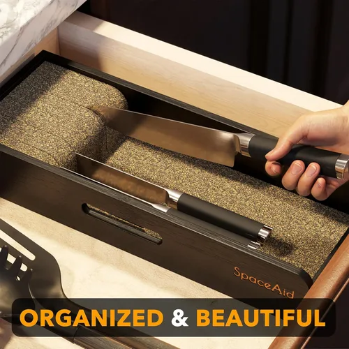 Miniatura 4 de SpaceAid Organizador de Cajón para Cuchillos Inserto de Bambú, Soporte para Cuchillos de Carne de Cocina Organizadores Bloque para Cajón