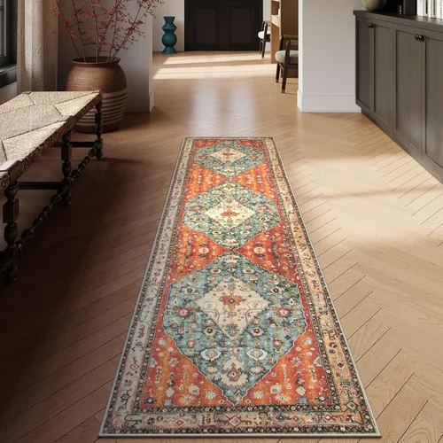 Miniatura 66 de Lahome Alfombra tribal bohemia de 2 x 3 pies, alfombra verde pequeña para entrada, suave, antideslizante, lavable, alfombra de baño bohemia de pelo