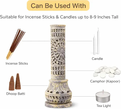 Miniatura 4 de Carry Me Soporte para varillas de incienso de esteatita de mármol, quemador de velas, soporte para velas de té, torre de botella perfecta hecha a
