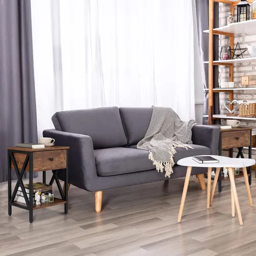 Miniatura 9 de ZenStyle Juego de 2 mesitas de noche, mesas auxiliares industriales con cajón y estante de almacenamiento, mesita de noche para sala de estar