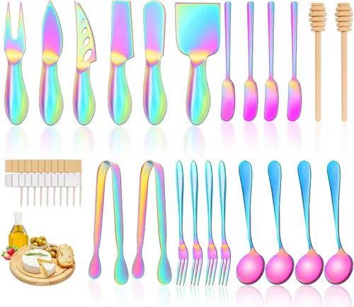 Juego de cuchillos para untar queso LifeMusican, colorido, kit de cuchillos de mantequilla de acero inoxidable para tabla de queso y embutidos,