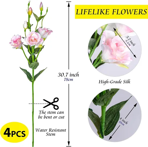 Miniatura 2 de Grand Verde Eustoma - Ramo de flores artificiales de 30 pulgadas de largo, ramo de rosas sintéticas, docenas de cabezas de seda que florecen